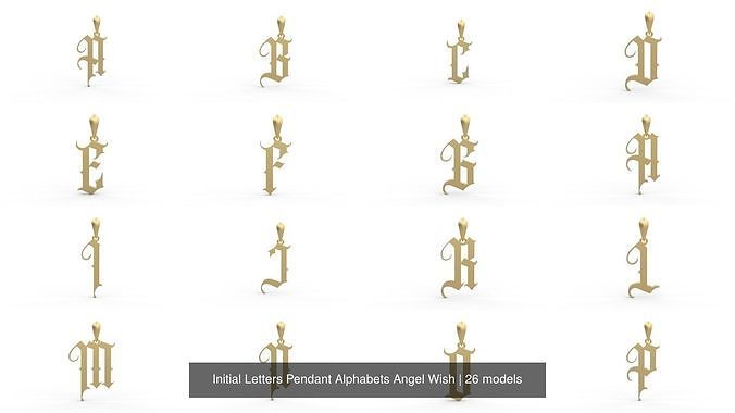 Initial Letters Pendant Alphabets Angel Wish 3D Model Collection