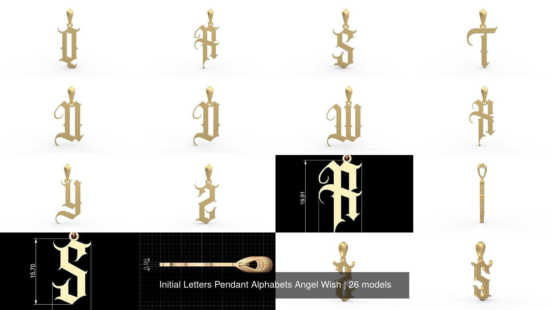 Initial Letters Pendant Alphabets Angel Wish 3D Model Collection_2