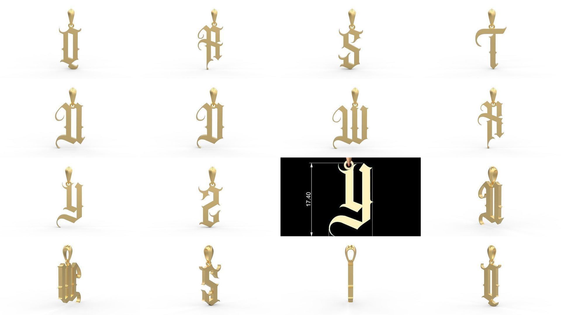 Initial Letters Pendant Alphabets Angel Wish 3D Model Collection_1