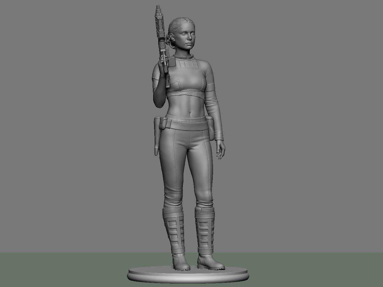 Padme star wars character holding gun 3D print model_3