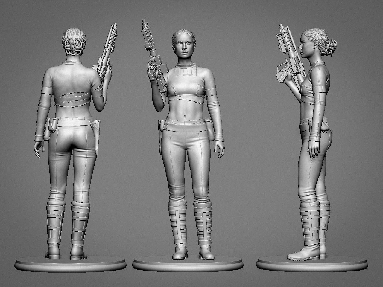 Padme star wars character holding gun 3D print model_66