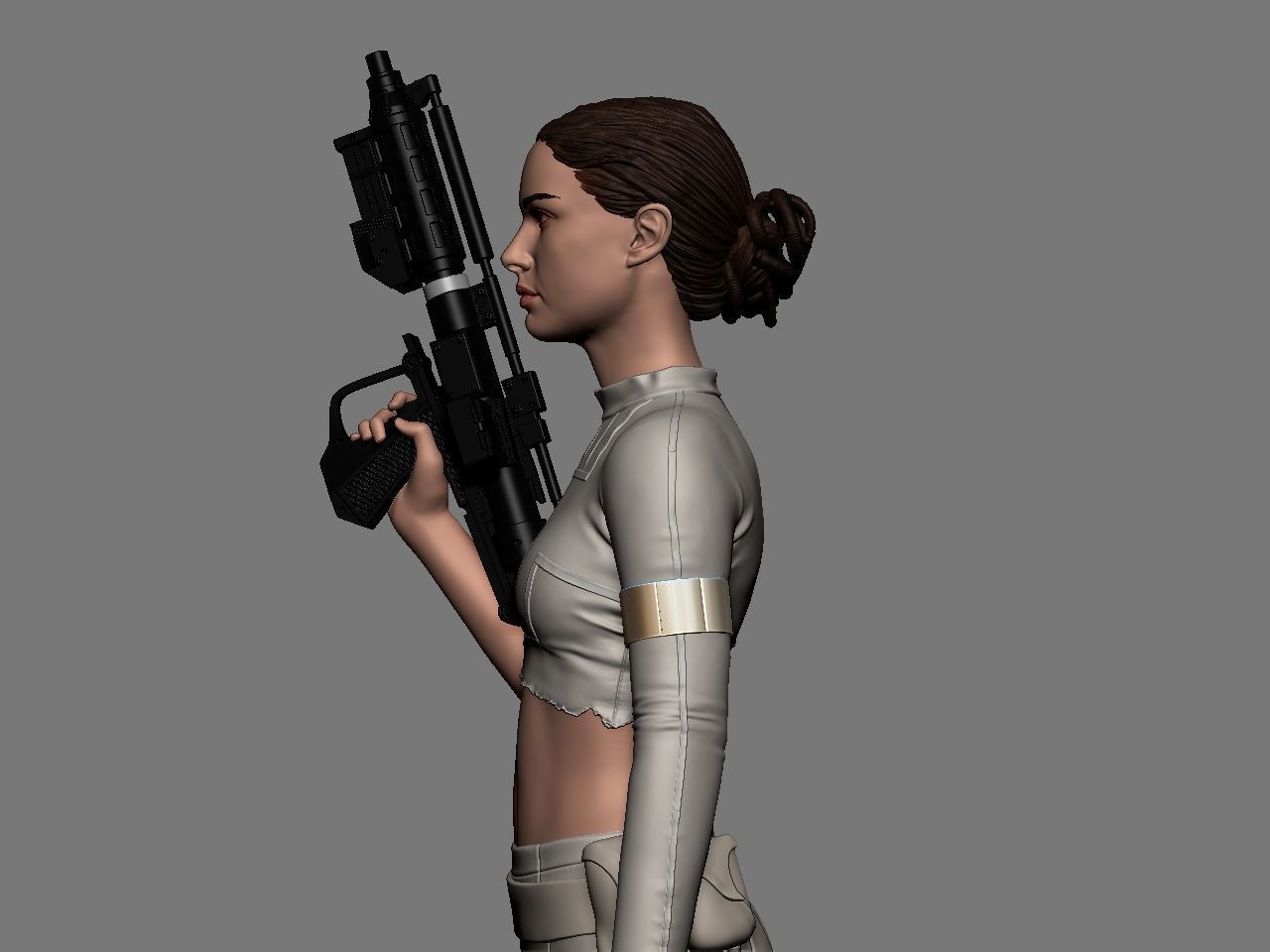 Padme star wars character holding gun 3D print model_30