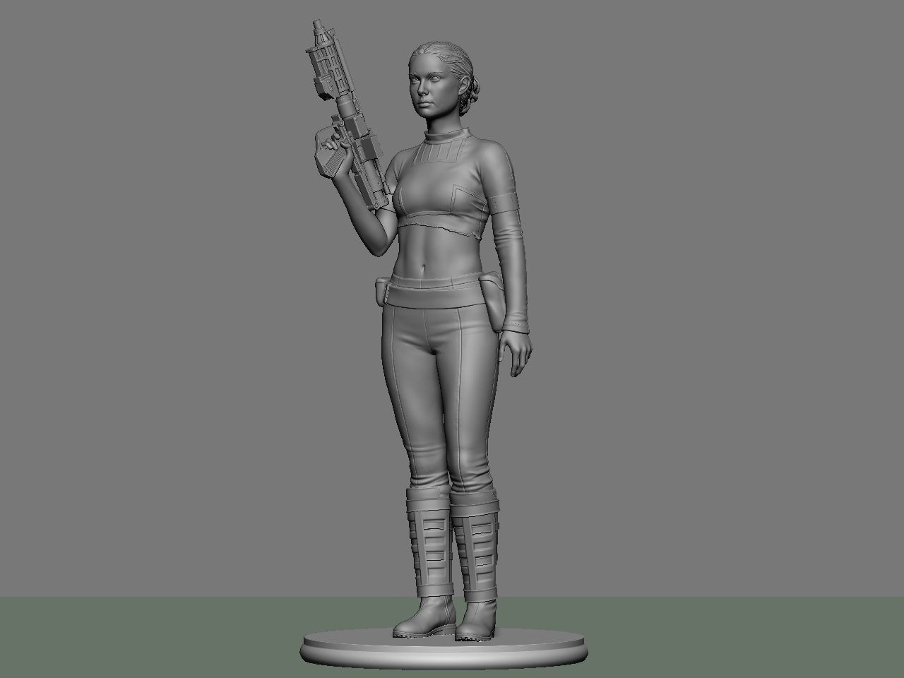 Padme star wars character holding gun 3D print model_17