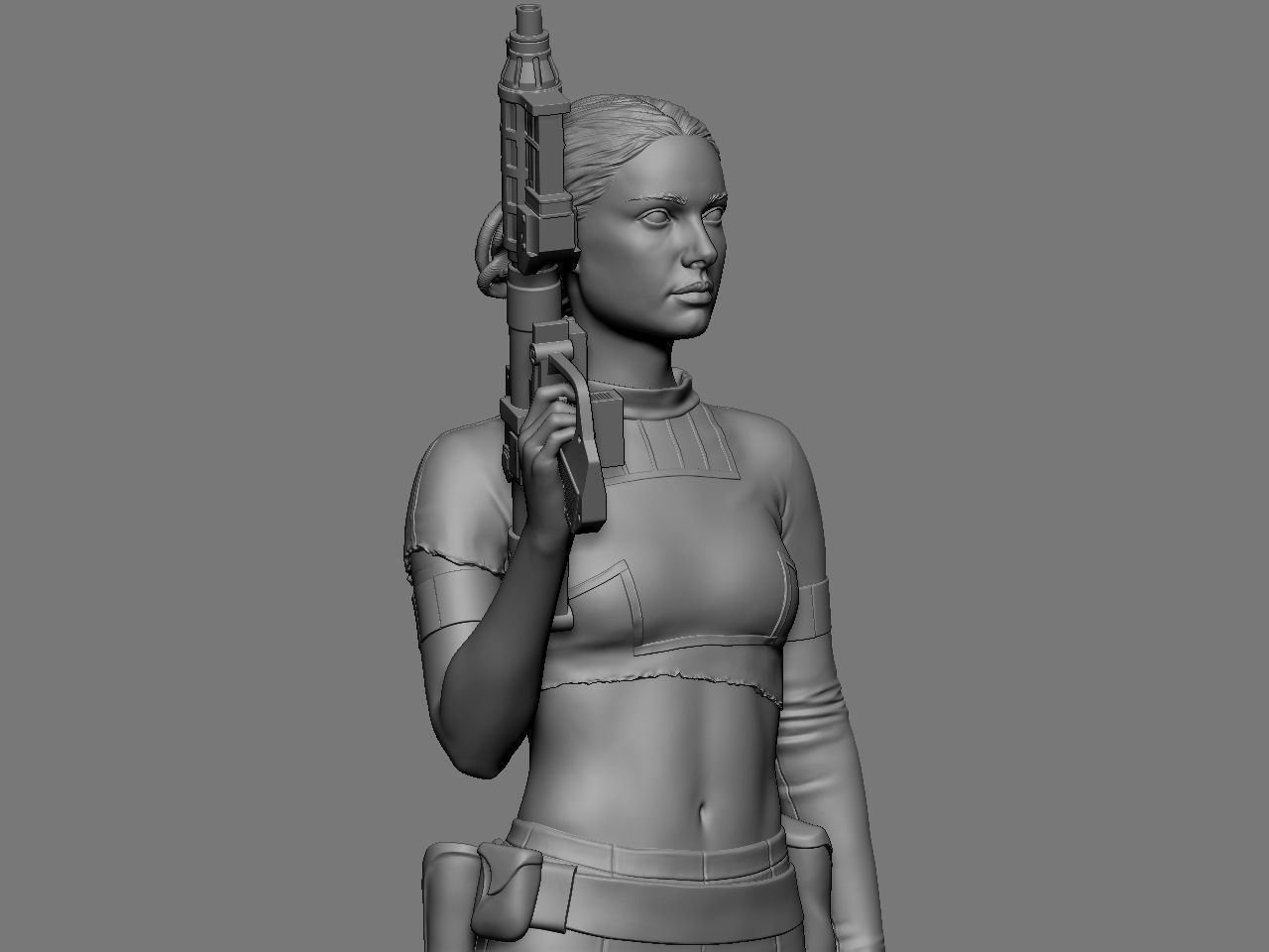 Padme star wars character holding gun 3D print model_21