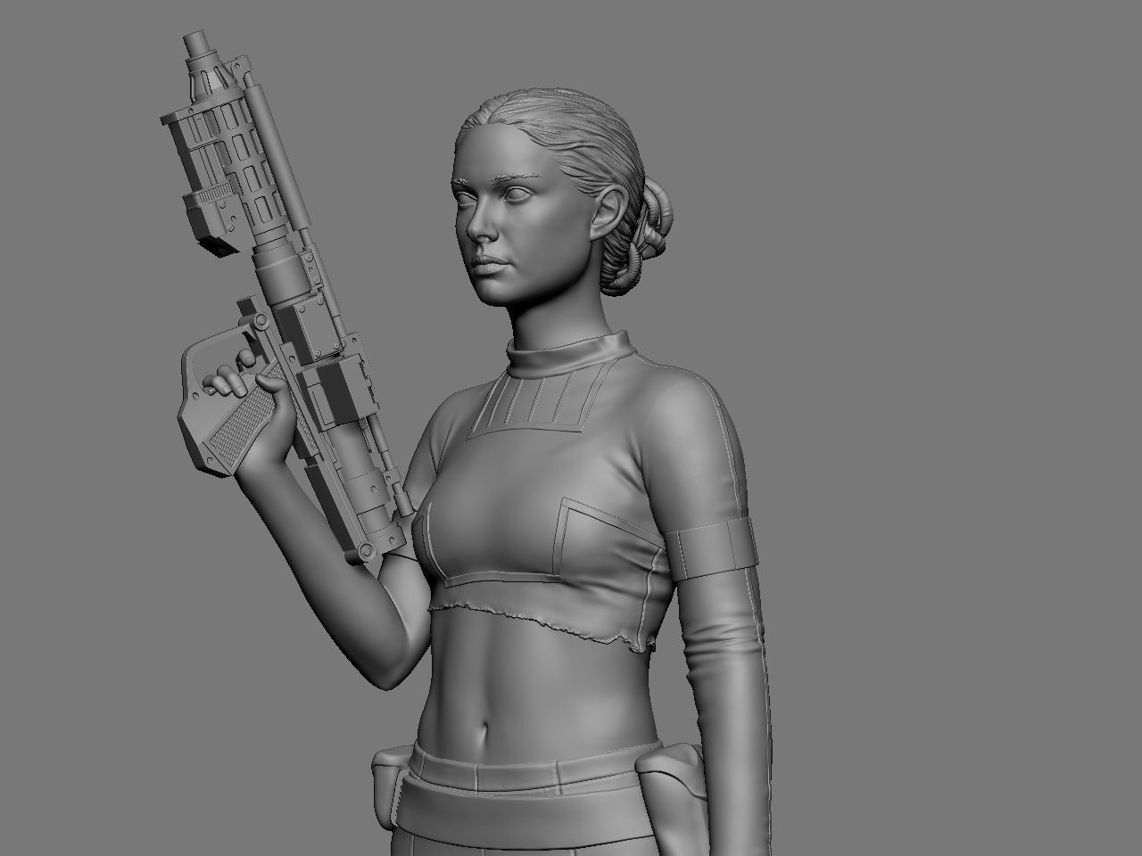 Padme star wars character holding gun 3D print model_33