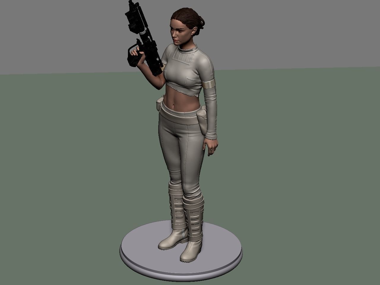 Padme star wars character holding gun 3D print model_64