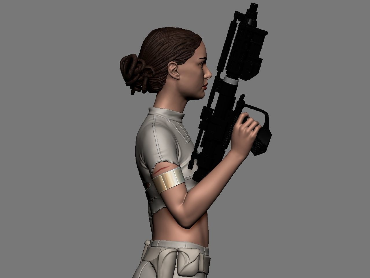Padme star wars character holding gun 3D print model_22
