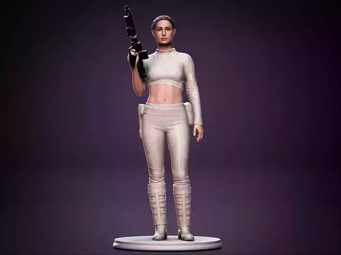 Padme star wars character holding gun 3D print model