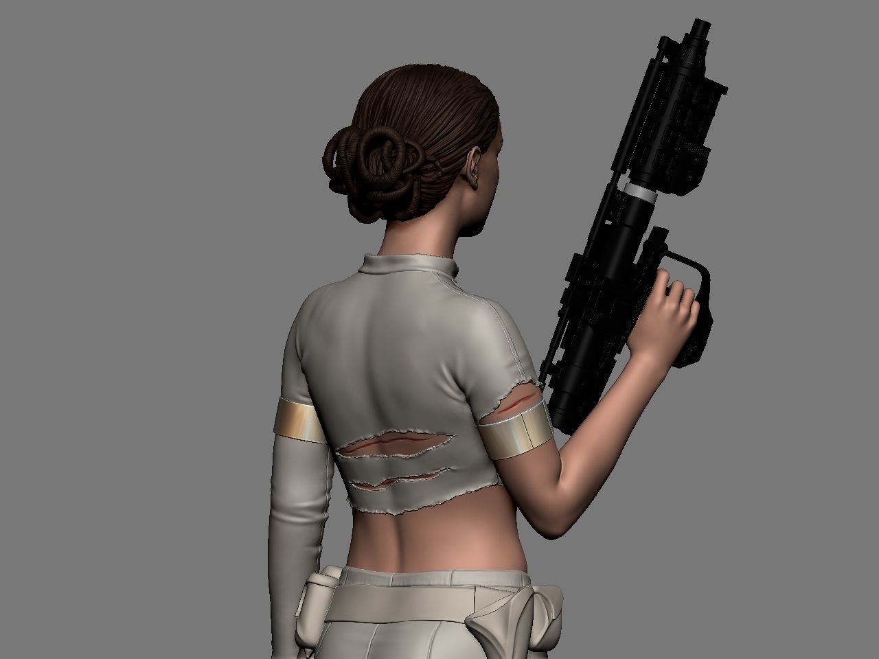 Padme star wars character holding gun 3D print model_24