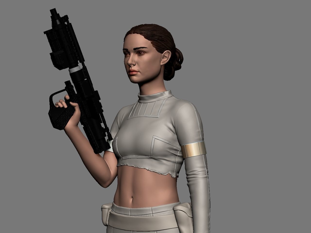 Padme star wars character holding gun 3D print model_32