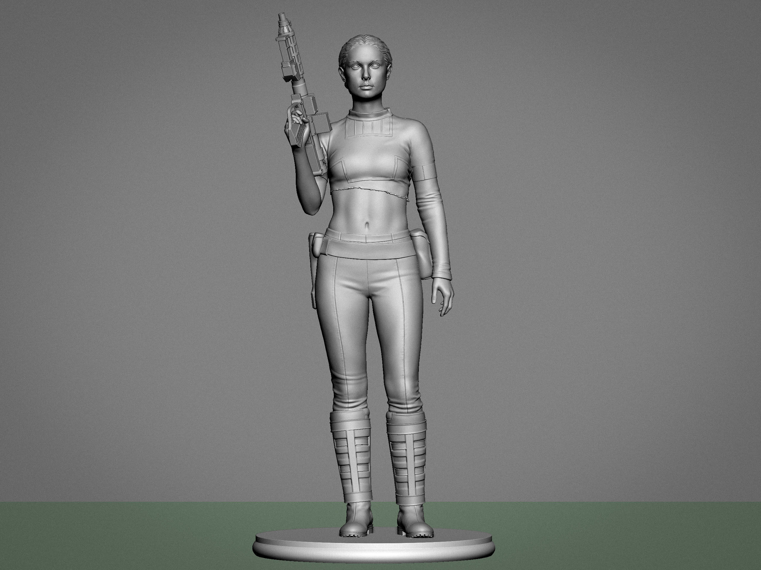 Padme star wars character holding gun 3D print model_1