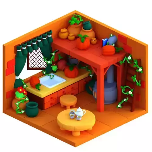 Isometric stylized bedroom 3d model