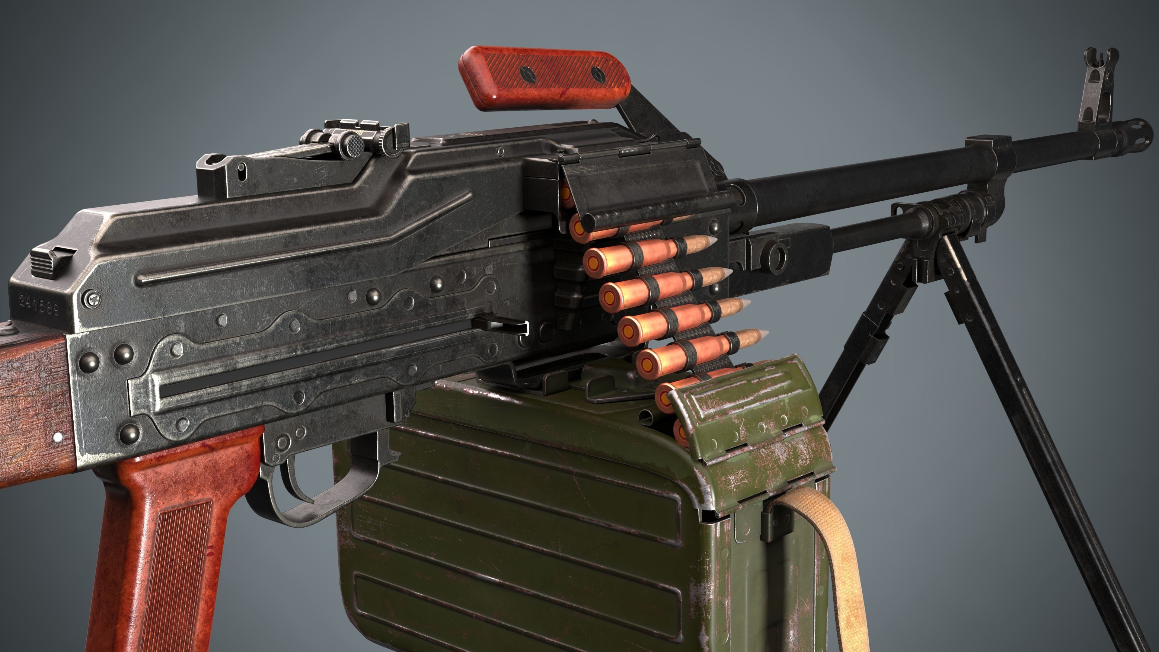 PKM Machine Gun Game Ready Low-poly 3D model_11