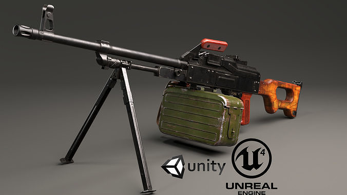 PKM Machine Gun Game Ready Low-poly 3D model