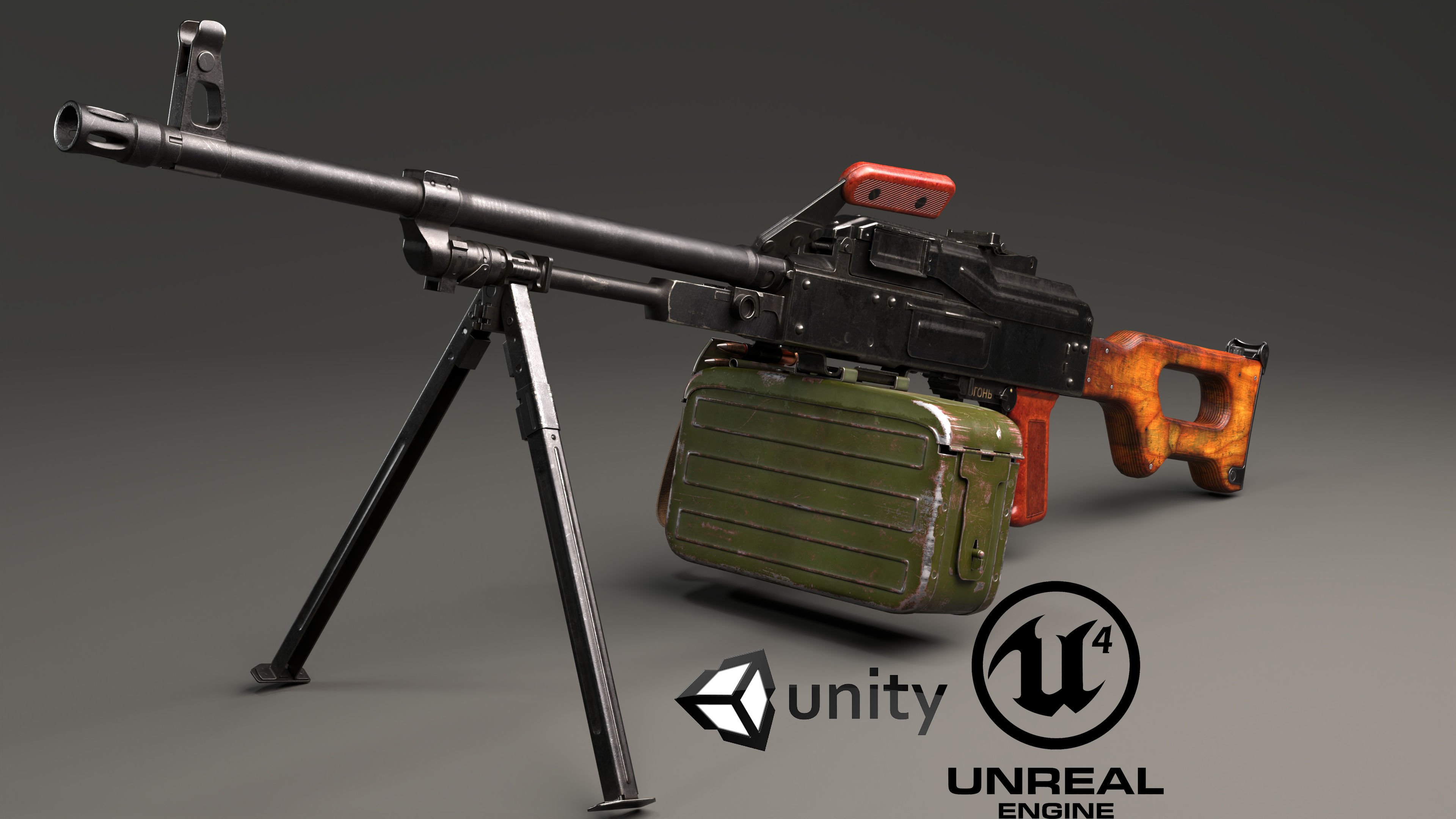 PKM Machine Gun Game Ready Low-poly 3D model_0