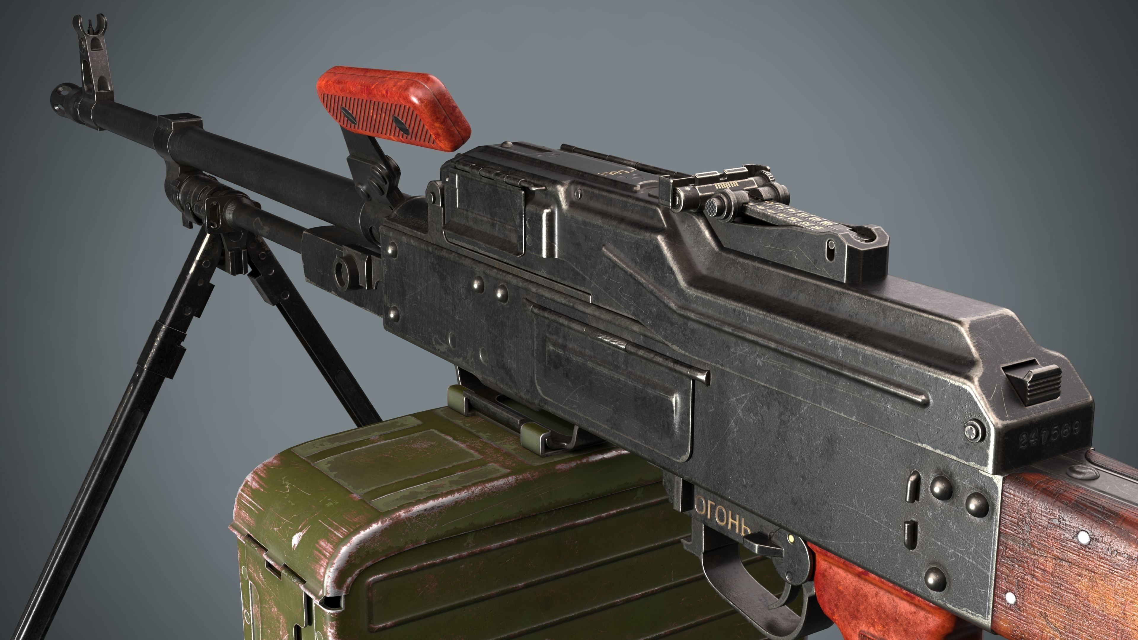 PKM Machine Gun Game Ready Low-poly 3D model_12