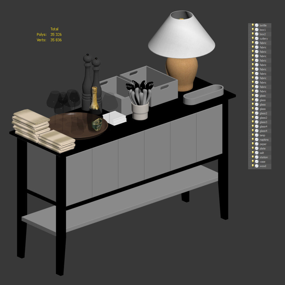 Waiter station for restaurant or cafe with items 3D model_4