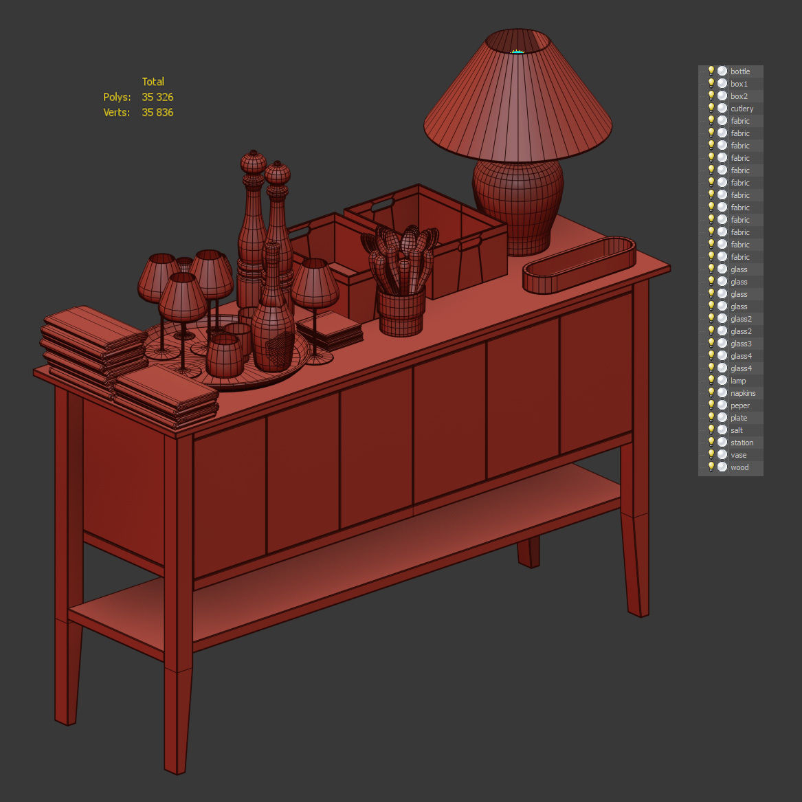 Waiter station for restaurant or cafe with items 3D model_7