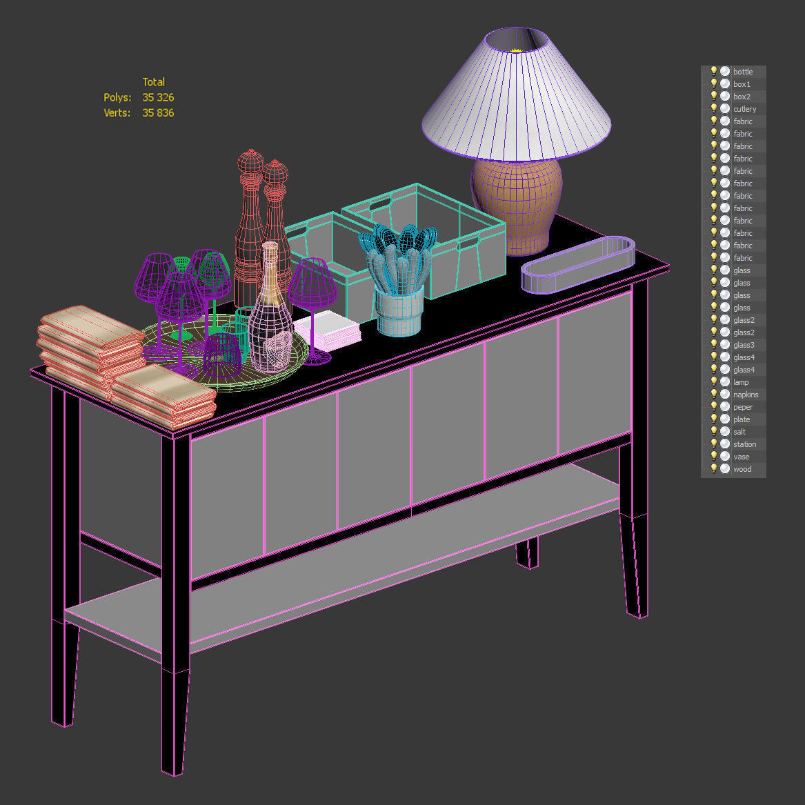 Waiter station for restaurant or cafe with items 3D model_5