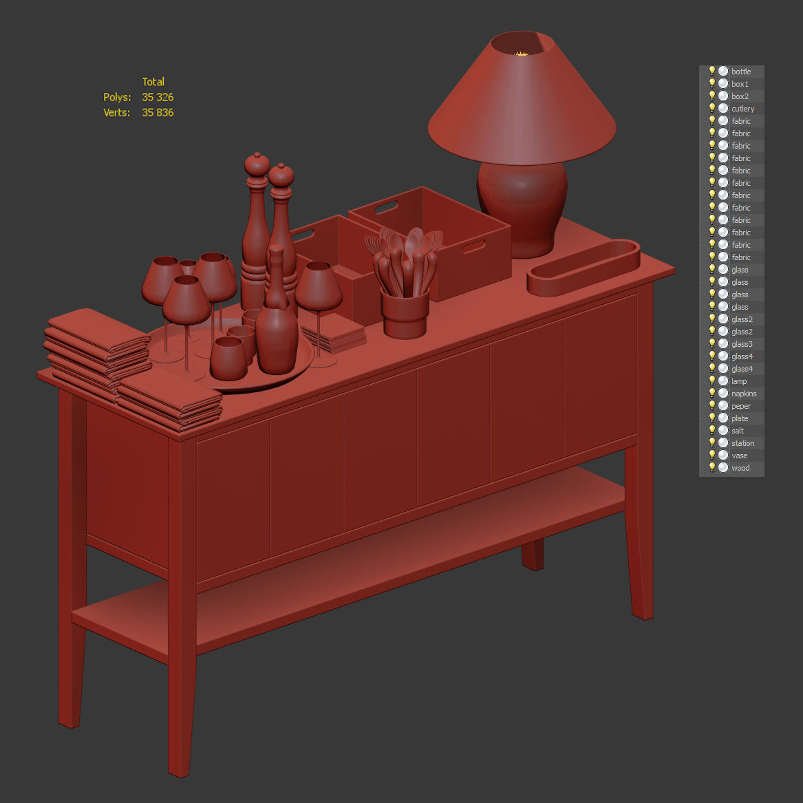 Waiter station for restaurant or cafe with items 3D model_6