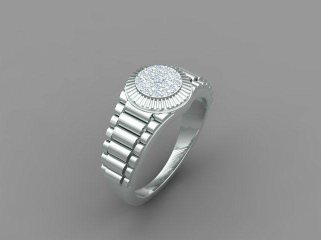 Diamond Men Ring with Watch strap 3D print model_3