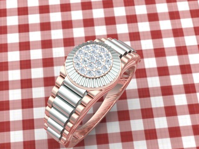 Diamond Men Ring with Watch strap 3D print model_24