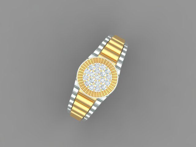 Diamond Men Ring with Watch strap 3D print model_7