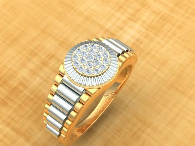 Diamond Men Ring with Watch strap 3D print model_21