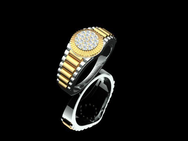 Diamond Men Ring with Watch strap 3D print model_14