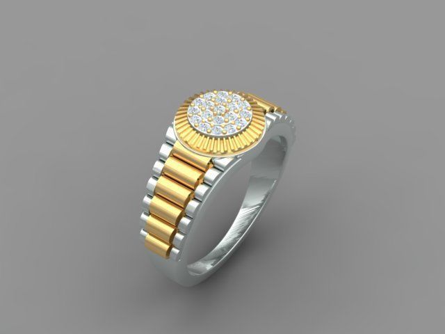 Diamond Men Ring with Watch strap 3D print model_2