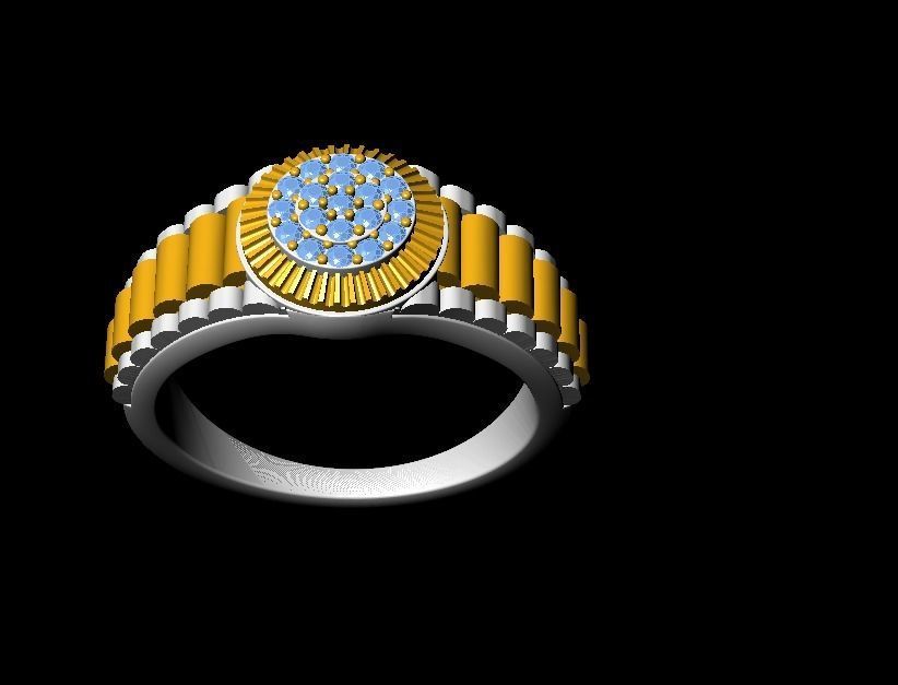 Diamond Men Ring with Watch strap 3D print model_19