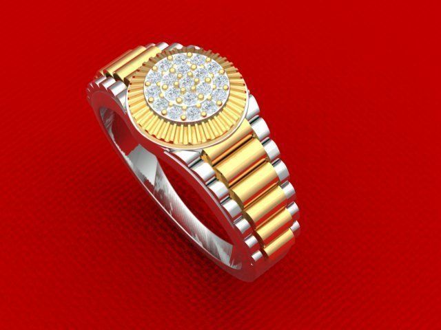 Diamond Men Ring with Watch strap 3D print model_26