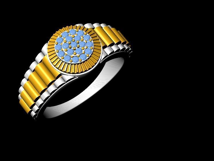 Diamond Men Ring with Watch strap 3D print model_20