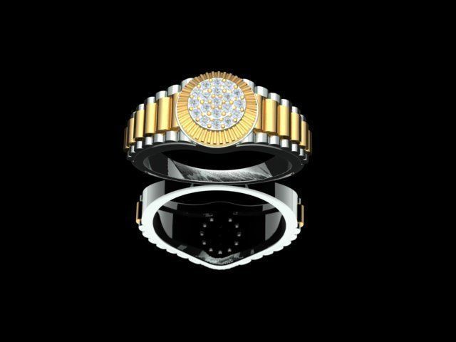 Diamond Men Ring with Watch strap 3D print model_13