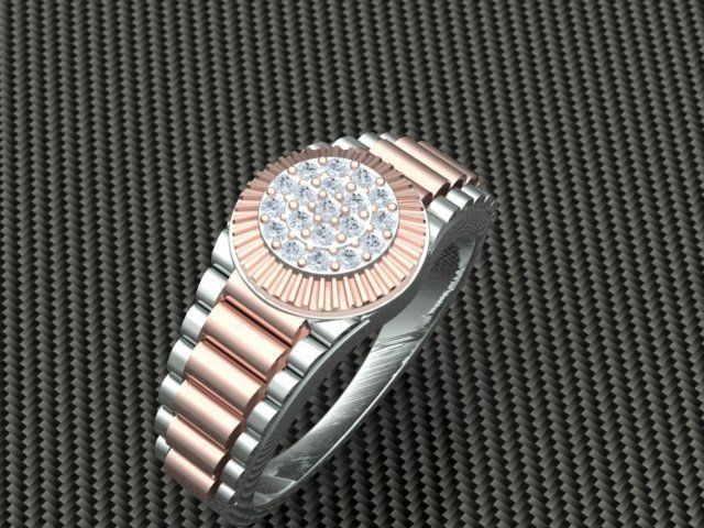 Diamond Men Ring with Watch strap 3D print model_22