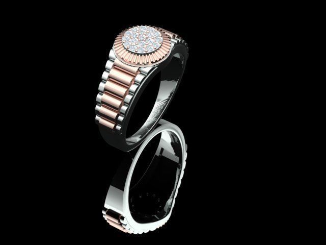 Diamond Men Ring with Watch strap 3D print model_11