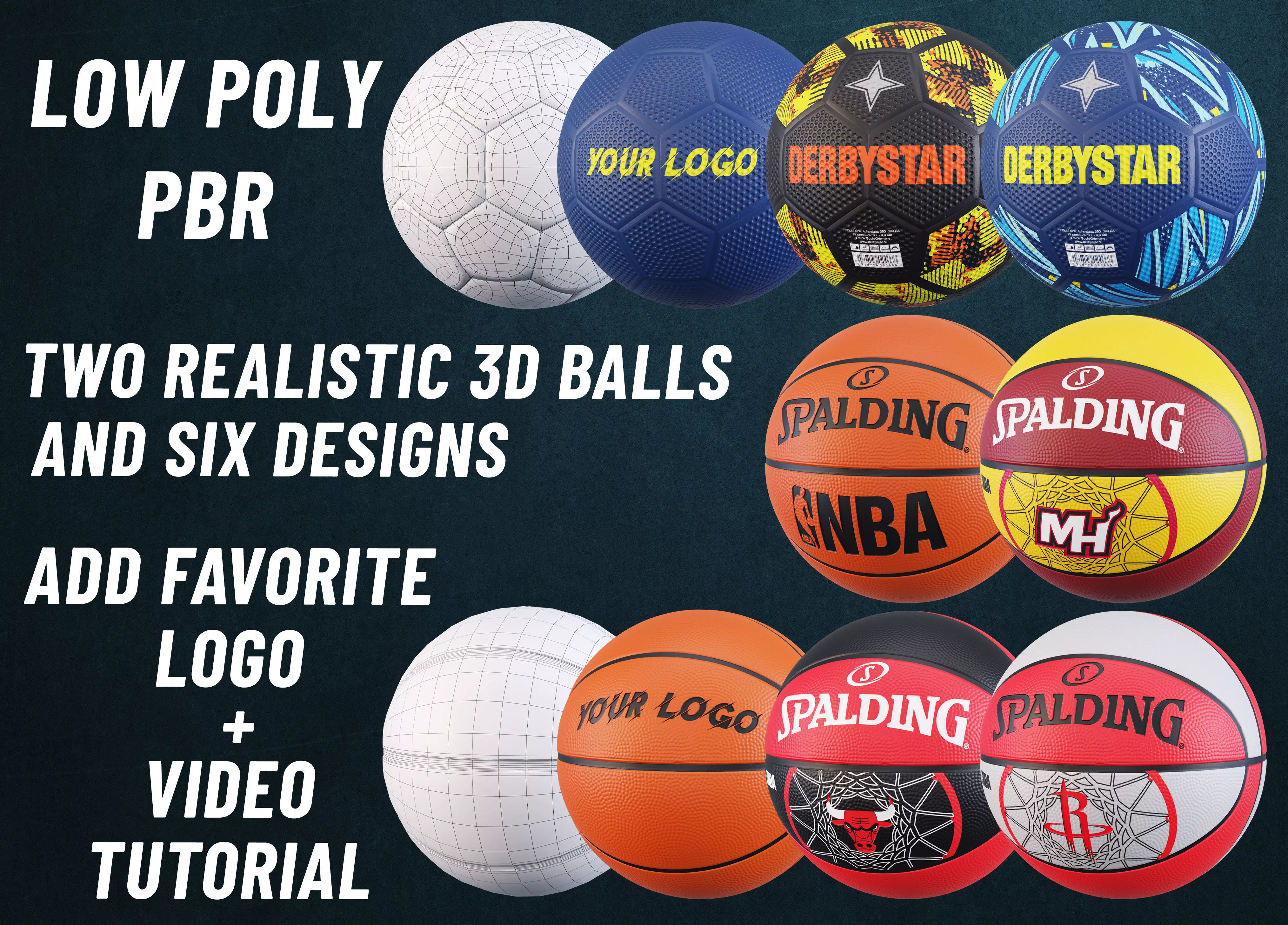 basketball and soccer ball Lowpoly 3d model with video tutorial Low-poly 3D model
