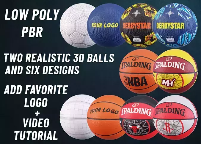 basketball and soccer ball Lowpoly 3d model with video tutorial