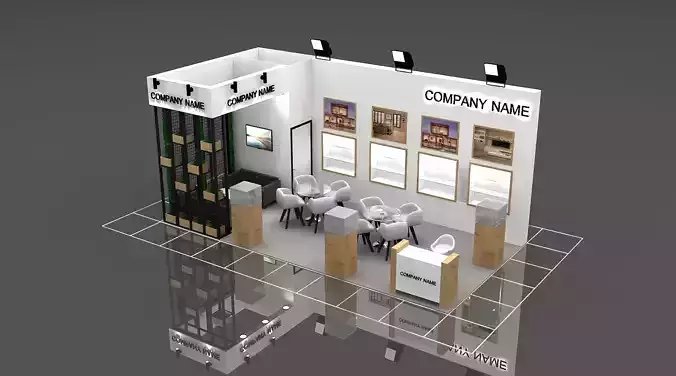 Booth Exhibition Stand Stall 8X4m Height 366 cm 3 Side Open 3D model