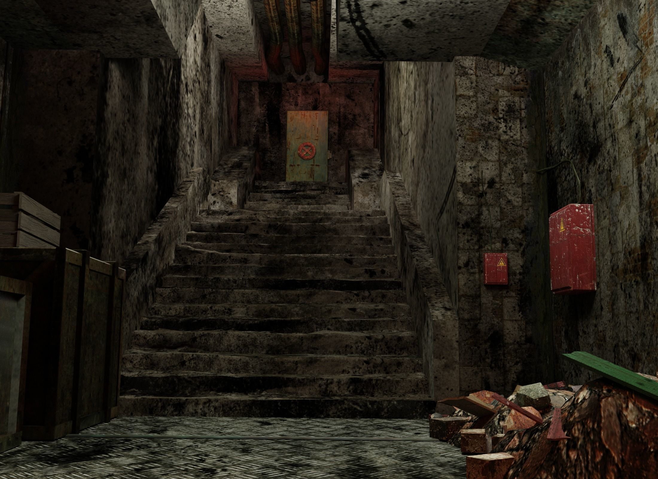 Environment  corridor scene for export in Unity3D and VR   Low-poly 3D model_1