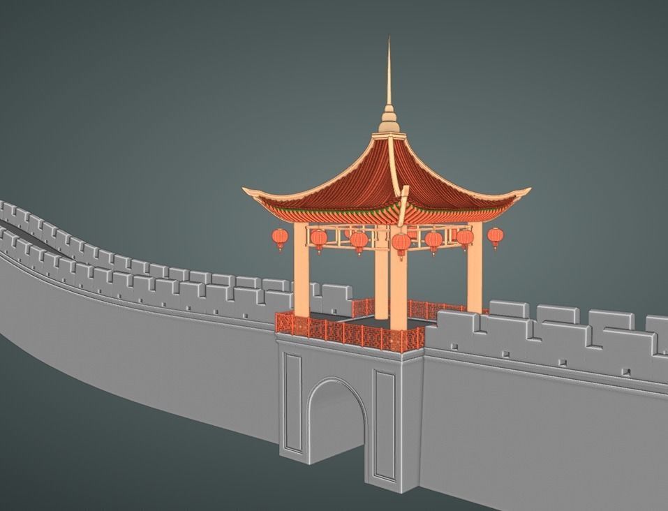 Chinese Gate Tower 01 Low-poly 3D model_8