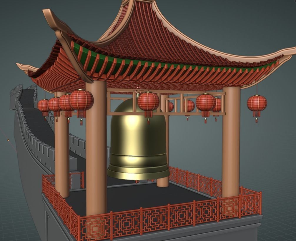Chinese Gate Tower 01 Low-poly 3D model_10