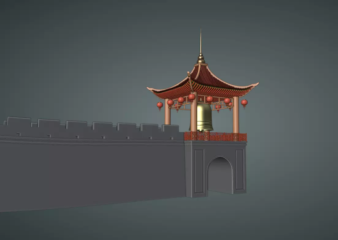 Chinese Gate Tower 01 Low-poly 3D model_0