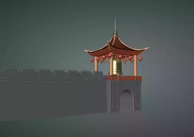 Chinese Gate Tower 01 Low-poly 3D model