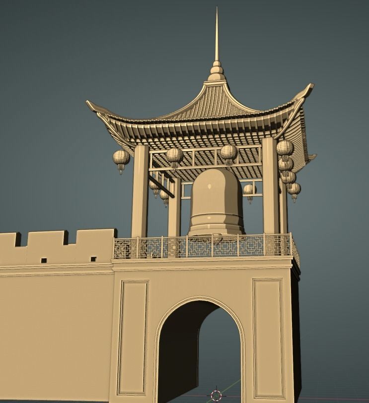 Chinese Gate Tower 01 Low-poly 3D model_2