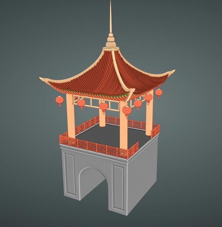 Chinese Gate Tower 01 Low-poly 3D model_7
