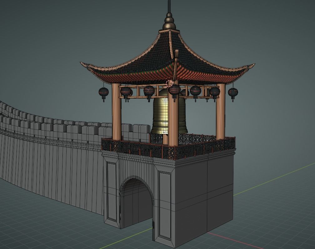 Chinese Gate Tower 01 Low-poly 3D model_9
