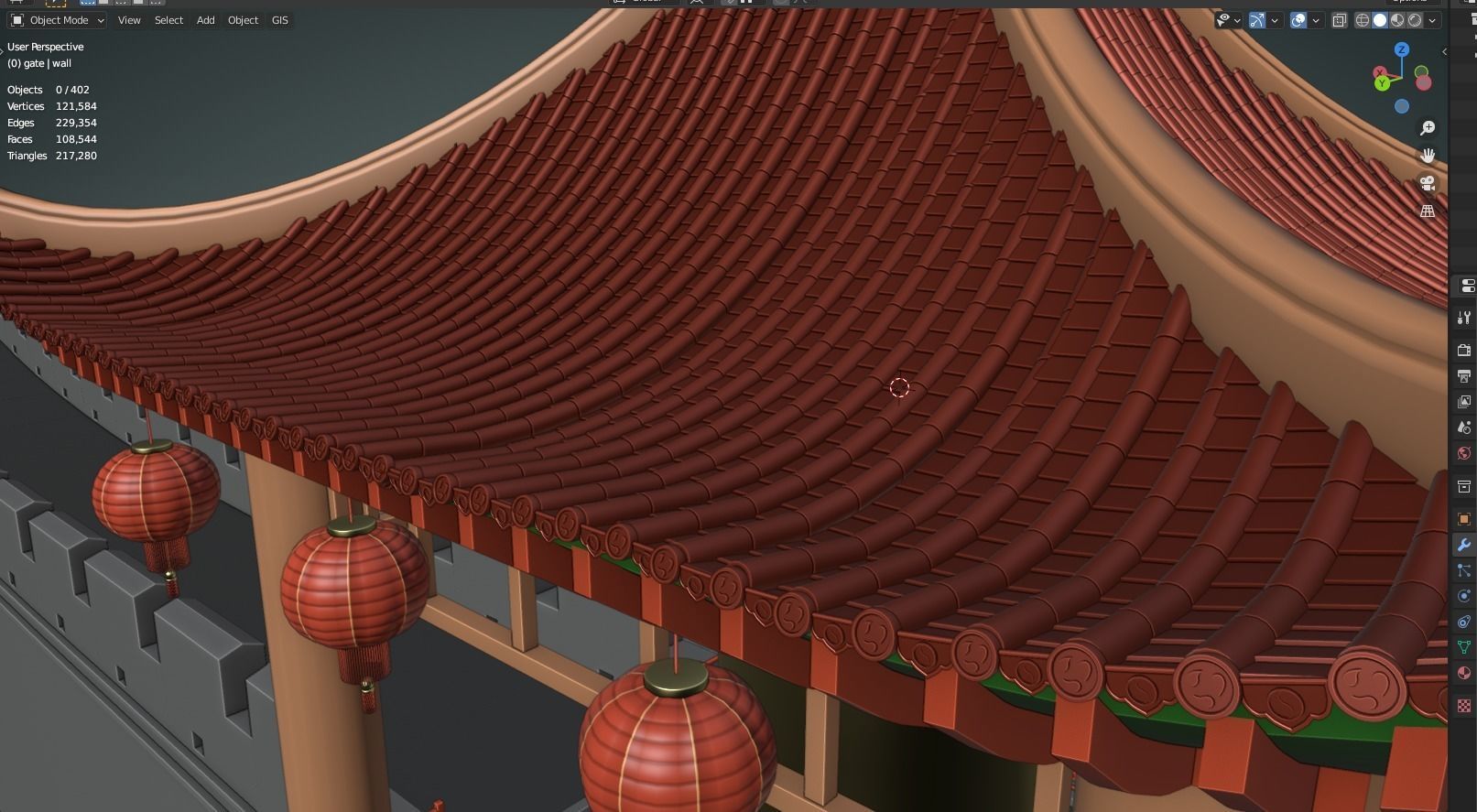 Chinese Gate Tower 01 Low-poly 3D model_1