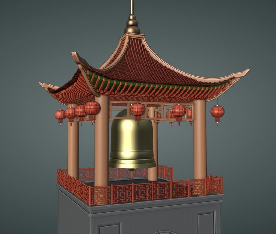Chinese Gate Tower 01 Low-poly 3D model_6