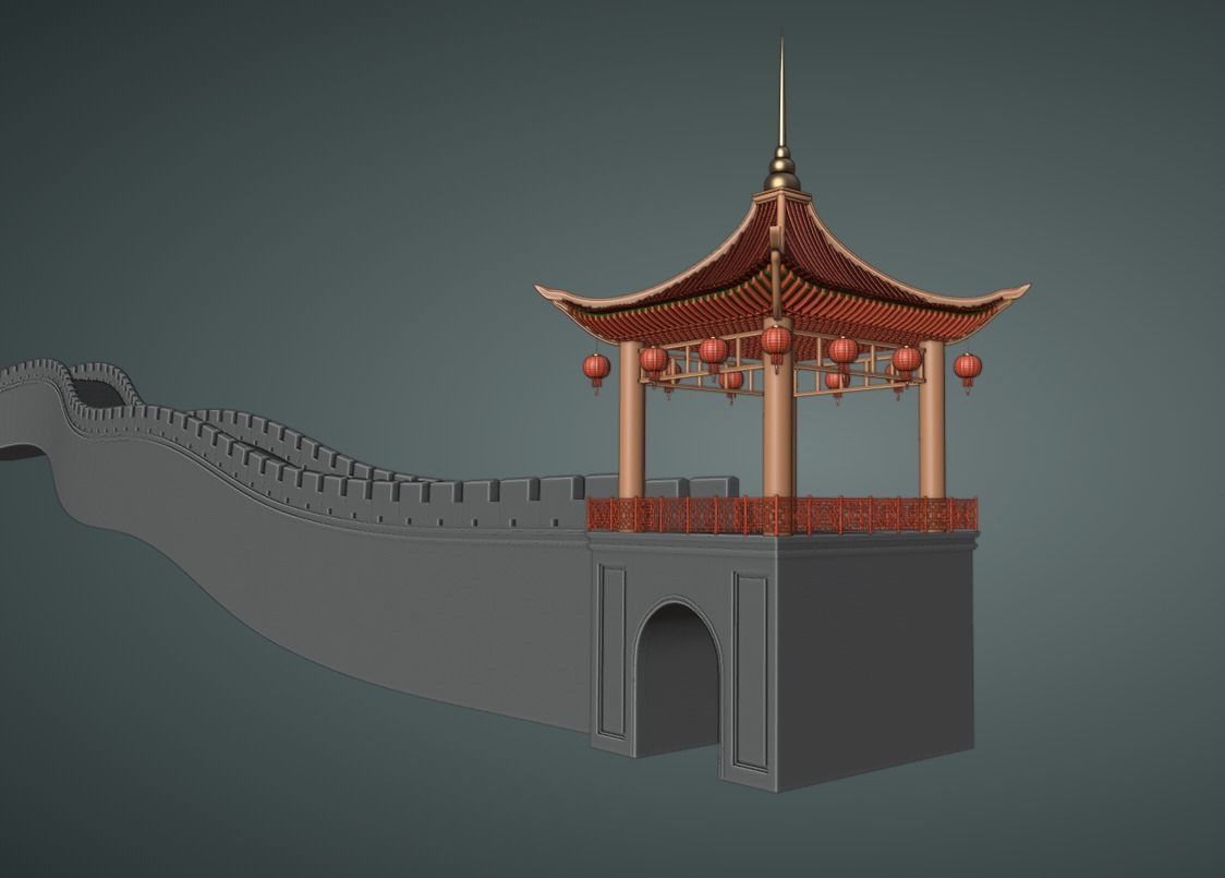 Chinese Gate Tower 01 Low-poly 3D model_4